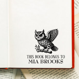Carimbo De Borracha Coruja-noturna No Galho Este Livro Pertence A
