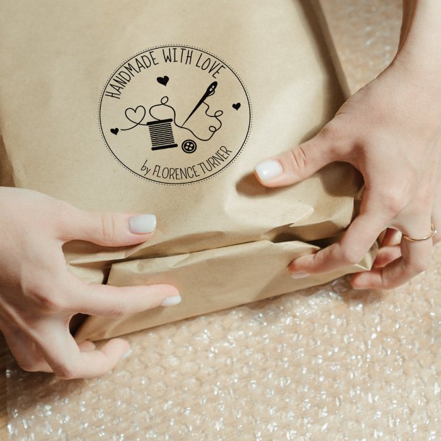 Carimbo De Borracha Costurando Utensílios feitos à mão com amor, (Criador carregado)