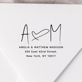 Carimbo De Borracha Couple Monogram Heart Address