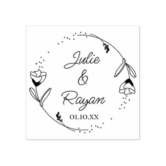 Carimbo De Borracha Couronne florale botanique, Prénoms