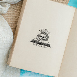 Carimbo De Borracha Crânio Floral Ex Libris Biblioteca Livro