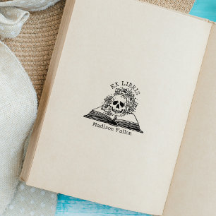 Carimbo De Borracha Crânio Floral Ex Libris Biblioteca Livro