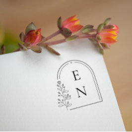 Carimbo De Borracha Crest Botânico Monograma | Casamento Personalizado