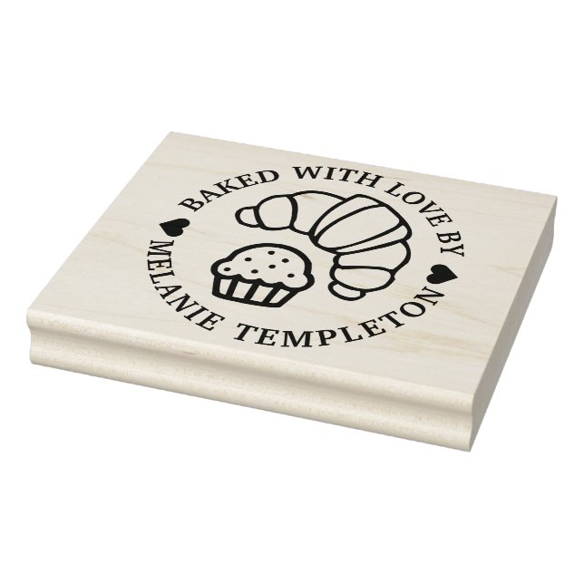 Carimbo De Borracha Croissant Muffin Redondo “Assado Com amor por” Nom (Carimbo)