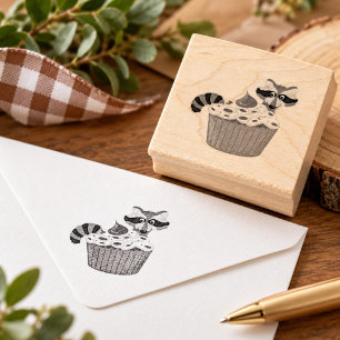 Carimbo De Borracha Cupcake de Chocolate com Raccoon Caprichoso