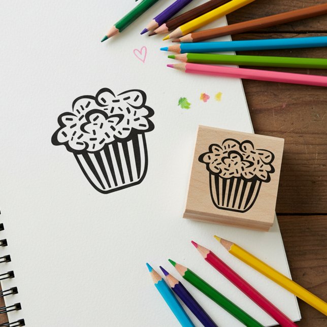 Carimbo De Borracha Cupcake Wooden Art Stamp For Crafts (Cute cupcake wooden art stamp.)
