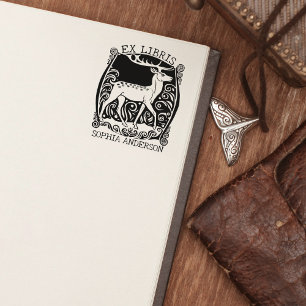 Carimbo De Borracha Custom Ex Libris, Vintage Deer Book