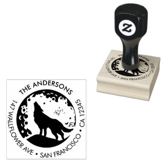 Carimbo De Borracha Custom Family Name Wolf Moon Return Wood Art Stamp