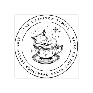 Carimbo De Borracha Cute Baby Fox amaldiçoado no Teacup Return Address
