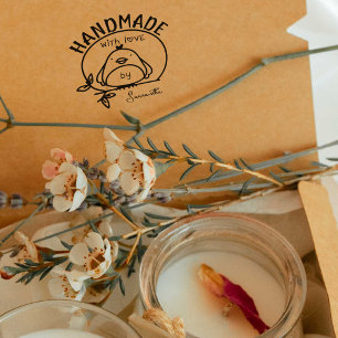 Carimbo De Borracha Cute Bird Handmade with Love by (nome personalizad