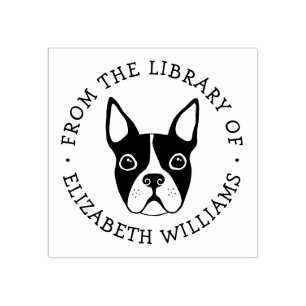 Carimbo De Borracha Cute boston terrier da biblioteca do nome do livro