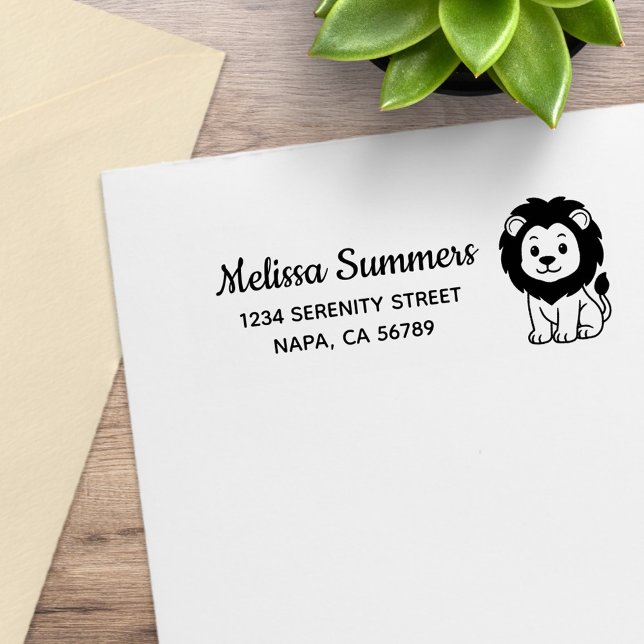 Carimbo De Borracha Cute Cartoon Lion Return Address (Criador carregado)