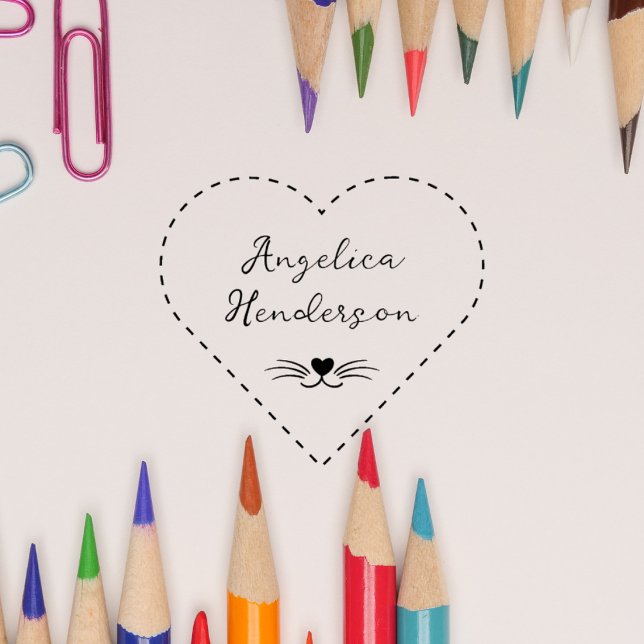 Carimbo De Borracha Cute Cat Whiskers Custom Name Hand-written (Criador carregado)