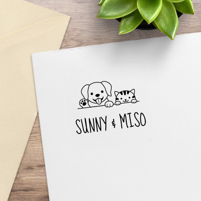 Carimbo De Borracha Cute Dog and Tabby Cat Custom Names (Criador carregado)