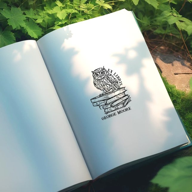 Carimbo De Borracha Cute Ex Libris Owl Bookplate (Criador carregado)