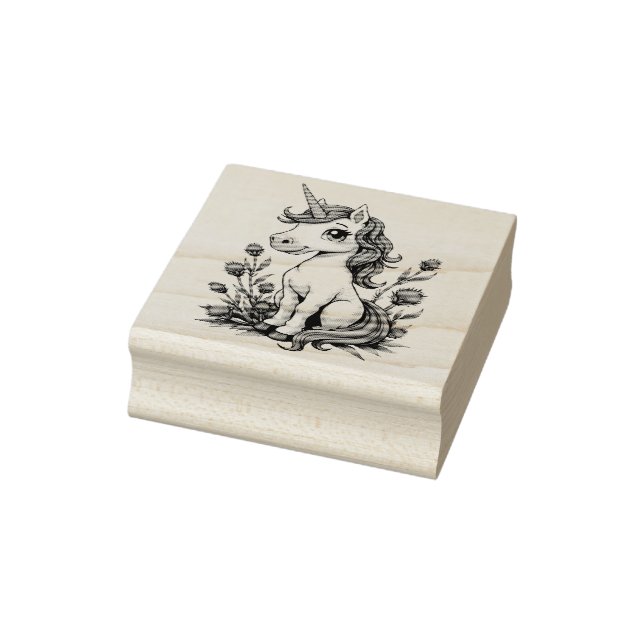 Carimbo De Borracha Cute Pink Unicorn Seated Amongst Scottish Thistles (Carimbo)