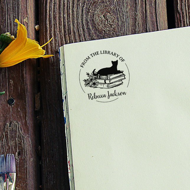 Carimbo De Borracha Cute Script Da Biblioteca De, Livro de Gato  (Criador carregado)