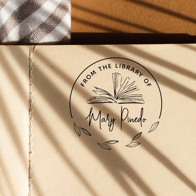 Carimbo De Borracha Da Biblioteca De Folhas Ex-libris Livro (Rubber Stamp Mock-up)