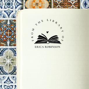 Carimbo De Borracha Da Biblioteca De Livro Vintage Personalizado Coraç
