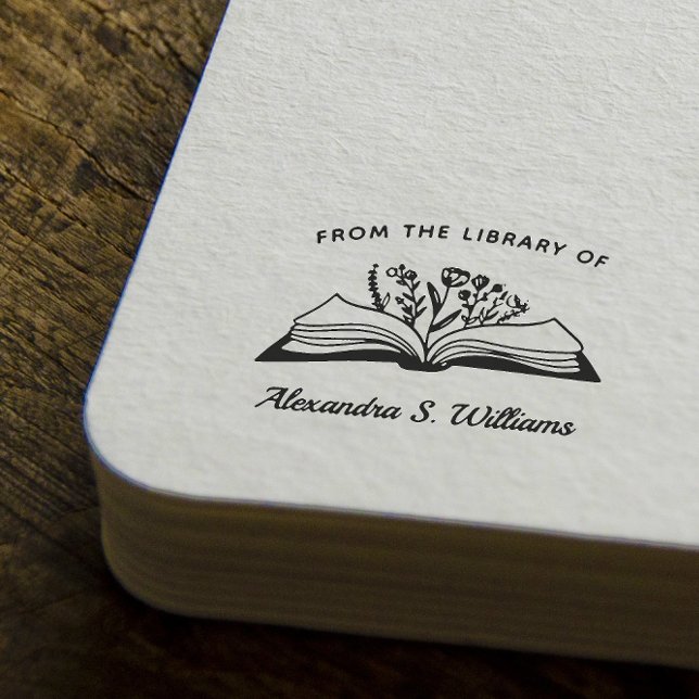 Carimbo De Borracha Da biblioteca de Seu Nome Livro Aberto Flor (Criador carregado)