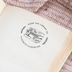 Carimbo De Borracha Da Biblioteca De   Simple Leaves Livro Moderno
