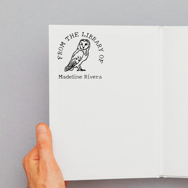 Carimbo De Borracha Da Biblioteca do Livro da Coruja do Barn (From The Library of Barn owl )