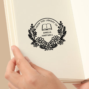 Carimbo De Borracha Da Biblioteca Do Livro De Guirlanda Botânica Elega