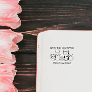 CARIMBO DE BORRACHA DA BIBLIOTECA DO SEU NOME DESENHO GATOS FOFOS