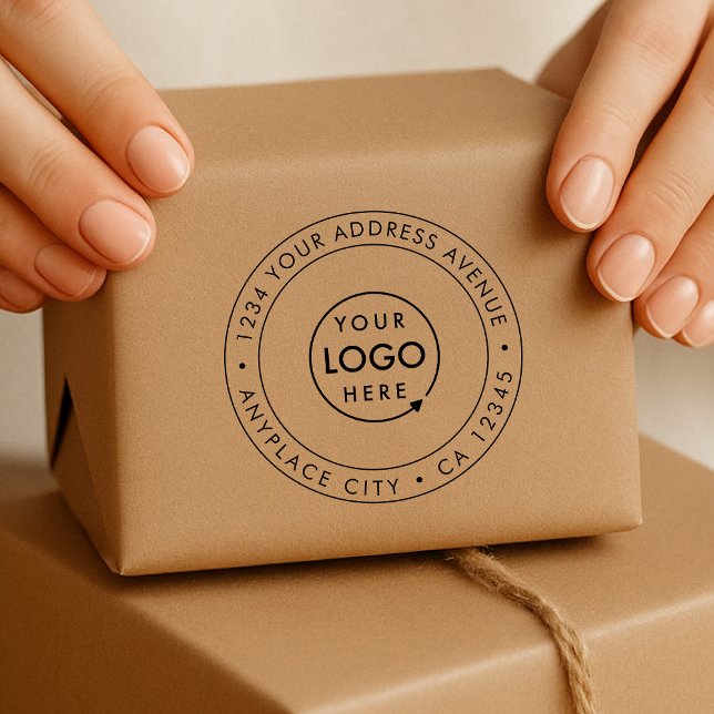 Carimbo de Borracha de Endereço Comercial | Logoti (Professional pre-addressed stamp showcasing your brand for envelopes, parcels & business mail)
