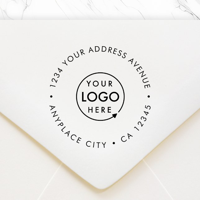 Carimbo de Borracha de Endereço de Devolução | Log (Company logo round return address rubber stamp for order shipping & small business correspondence)