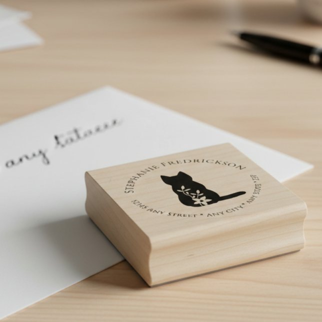 Carimbo de Borracha de Endereço de Retorno Gato &  (Cat return address rubber stamp)