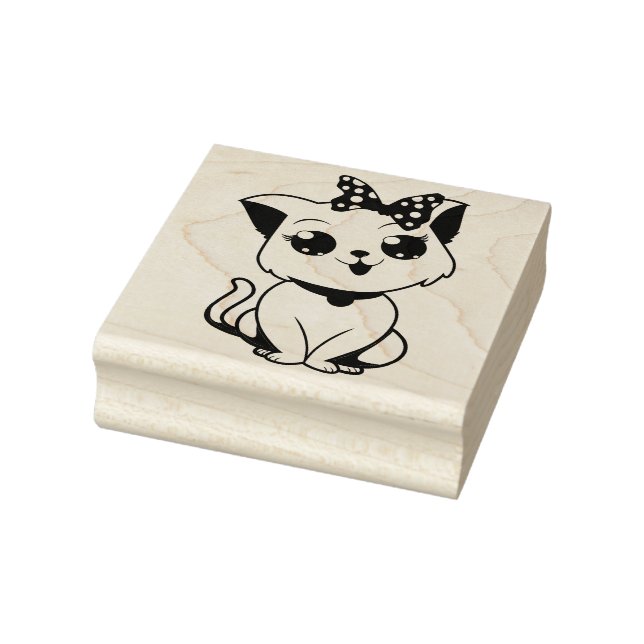 Carimbo de Borracha de Gato com Laço (Carimbo)