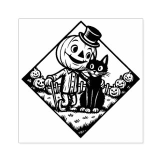 Carimbo de Borracha de Gato e Espantalho de Hallow