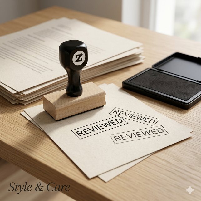 Carimbo de Borracha de Madeira com Texto PERSONALI (Personalized REVIEWED Text Wood Art Rubber Stamp)