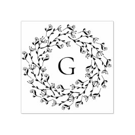 Carimbo De Borracha Delicado Floral Wreath Monograma