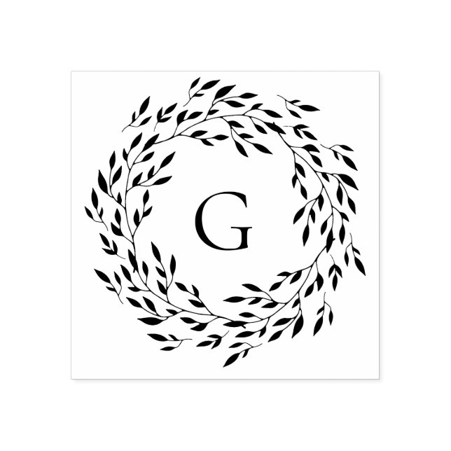 Carimbo De Borracha Delicar Leafy Wreath Monograma (Impressão)