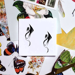 Carimbo De Borracha Desenho de Ilustração Tribal de Dragão Branco Pret