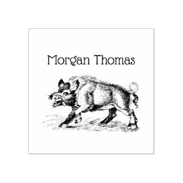 Carimbo De Borracha Desenho em Preto e Branco de Javali Selvagem Vinta