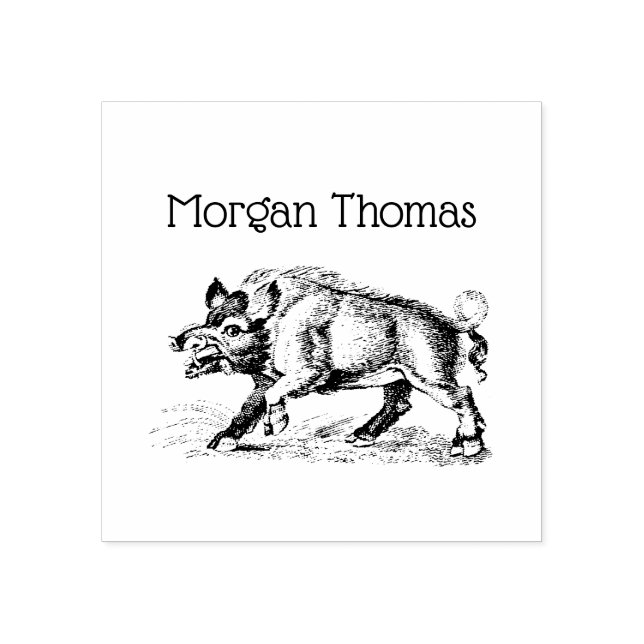 Carimbo De Borracha Desenho em Preto e Branco de Javali Selvagem Vinta (Impressão)