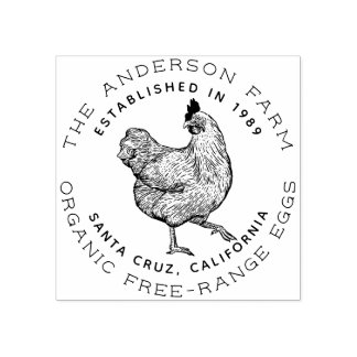 Carimbo De Borracha Desenho Rustic Chicken | Fazenda de ovos da famíli