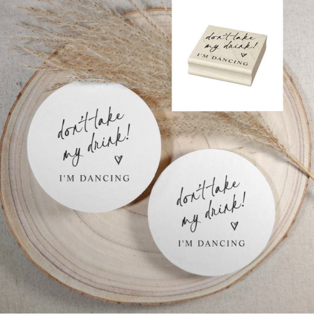 Carimbo De Borracha Don't Take My Drink Wedding Coaster (Modern rubber stamp for wedding coasters back side with “Don’t take my drink! I’m dancing”)