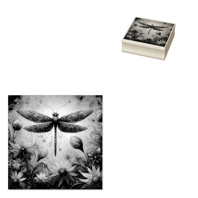 Carimbo De Borracha Dragonfly Floral Abstrato-Art Teal Rosa (Carimbado)