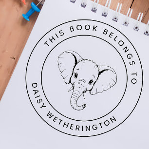 Carimbo De Borracha Elefante Personalizado Este Livro Pertence Ao Nome