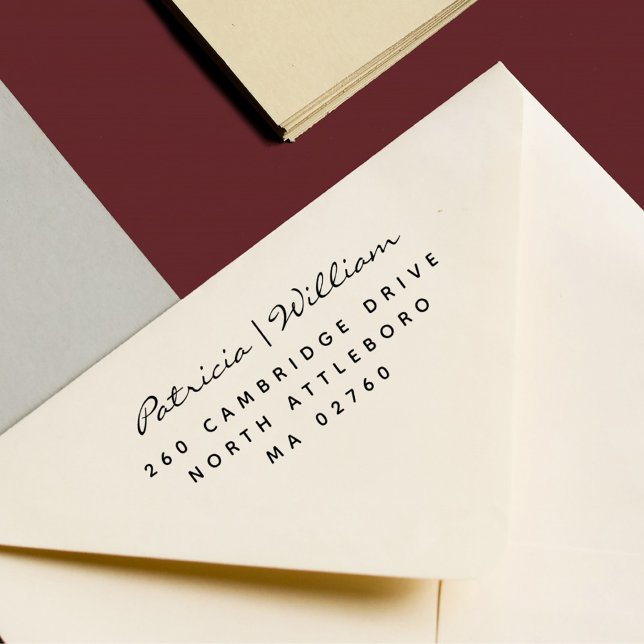 Carimbo De Borracha Elegan Script Dois Nomes Endereço De Retorno Simpl (Criador carregado)