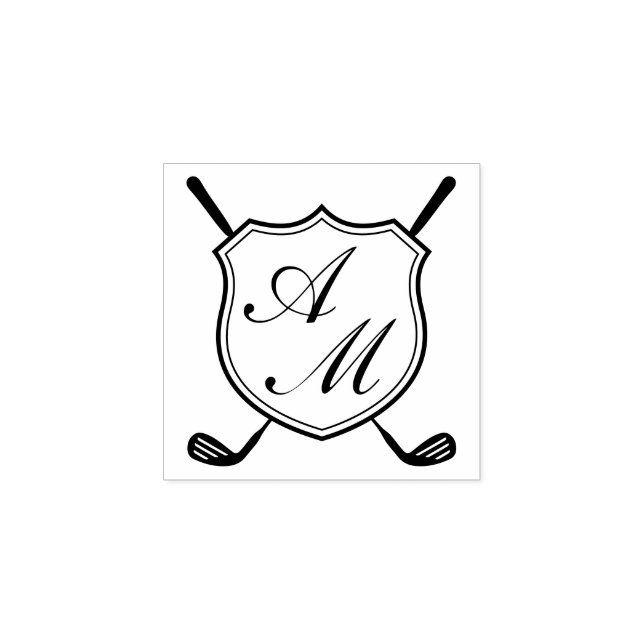 Carimbo De Borracha Elegant Black Golf Monogram Crest (Impressão)
