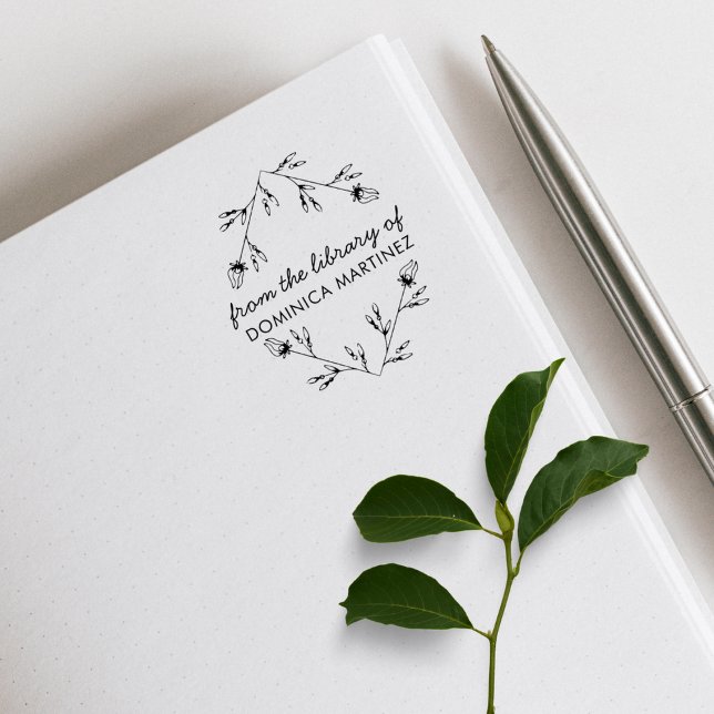 Carimbo De Borracha Elegant Floral Diamond Custom Name Library Book (Criador carregado)