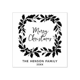 Carimbo De Borracha Elegant Holly Wreath Merry Christmas