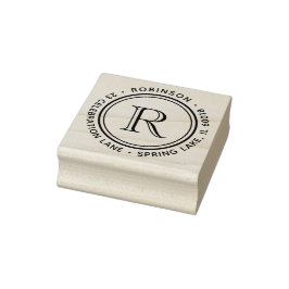 Carimbo De Borracha Elegant Simple Monogram Round Return Address