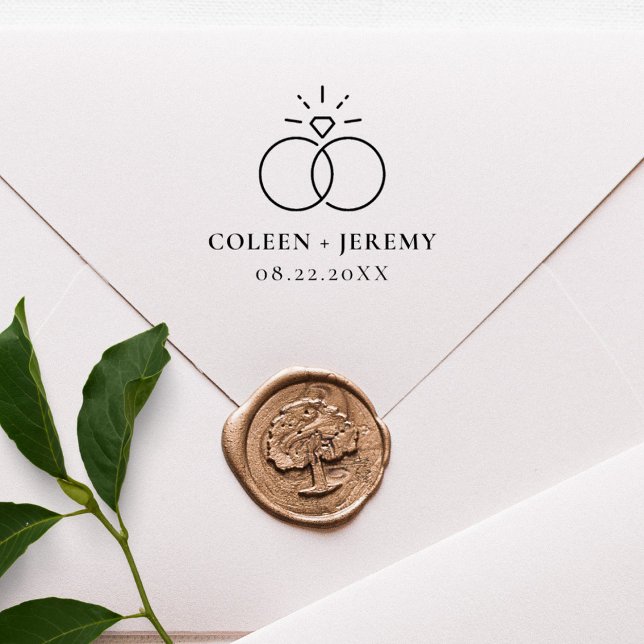 Carimbo De Borracha Elegant Wedding Rings Custom Save The Date (Criador carregado)
