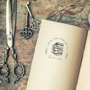 Carimbo De Borracha Elegante Biblioteca Vintage Livros Chic Nome Perso
